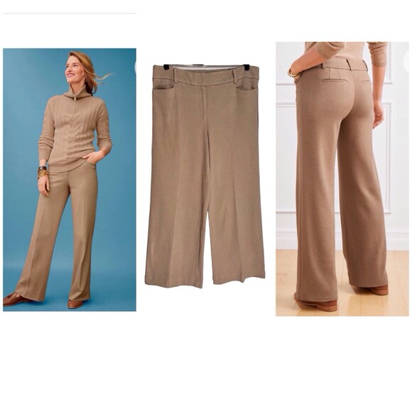 Talbots Modern Knit Wide Leg Pant High Rise Camel Tan Women’s 16 NWT Office - Picture 2 of 7